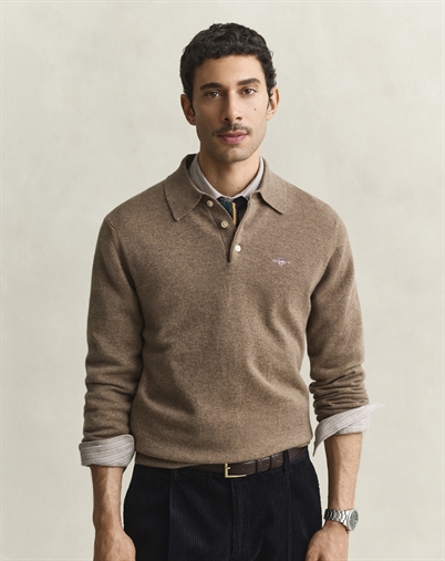 Gant - Lambswool Polo - Light Brown Melange 